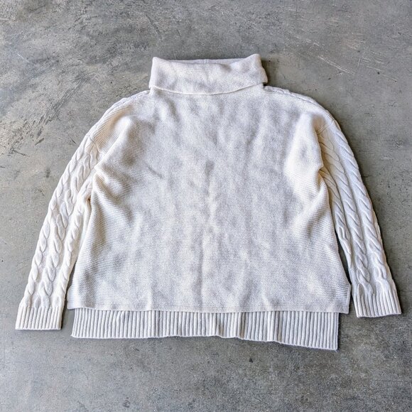 Nordstrom Collection Ivory Cable Knit Cashmere Wool Turtleneck Sweater size XL - Picture 1 of 7